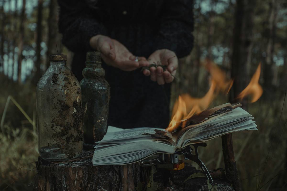Stack of top-rated post apocalypse zombie books on a decaying wooden table